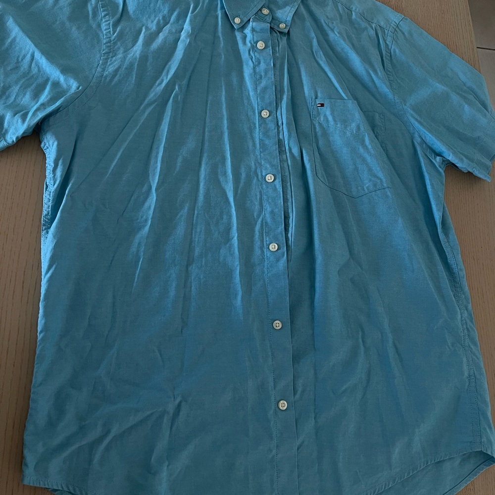 Blue Short Sleeve Button-Up Shirt